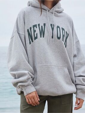 Brandy Melville Gray Sweatshirt with Green "NEW YORK" Print